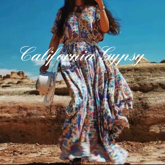 Boho Floral LoveBird Gypsy Print Maxi Long Dress - Picture 3 of 10